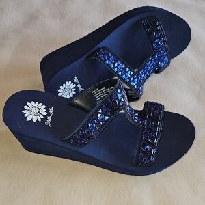 Yellow Box Navy Wedges with Shimmer Accents